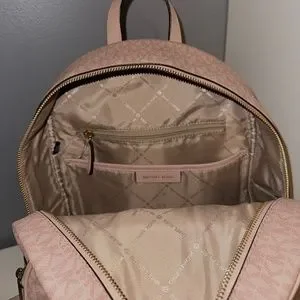 Michael Kors Large Backpack blush pink with red and white stripe Michael Kors Large Abbey Jaycee Backpack Grapefruit MK  main image 2